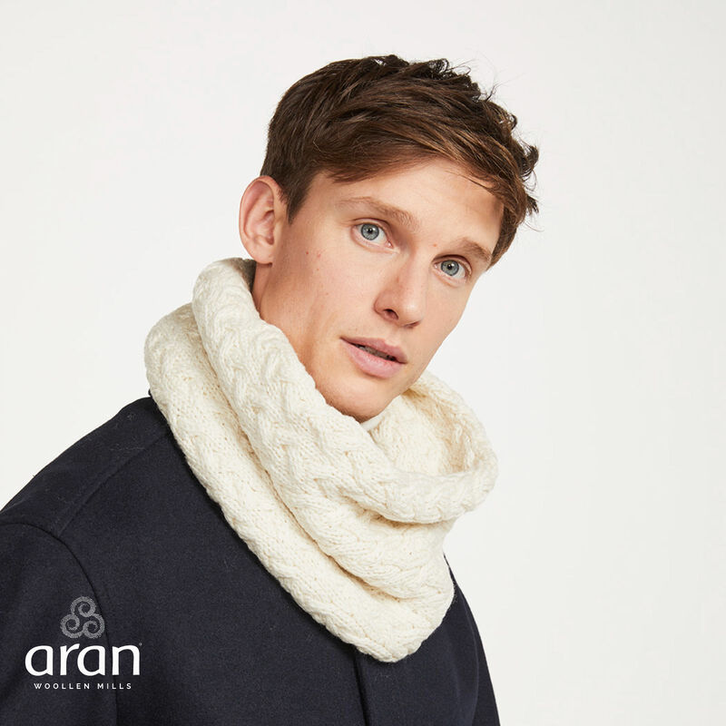 Aran Woollen Mills Super Soft Merino Wool Infinity Cabled Scarf In Natural White